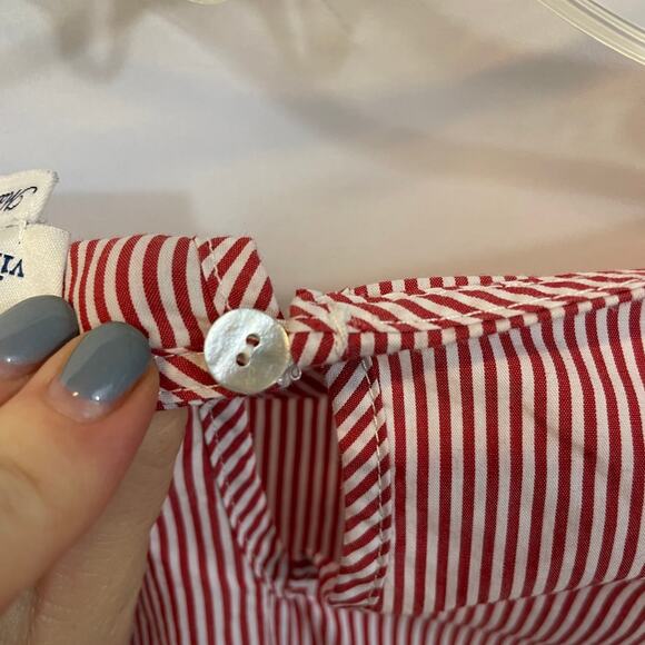 Vineyard Vines Red Striped Short Bell Sleeve Smocked Detail Top XS Made in Italy - Picture 5 of 8